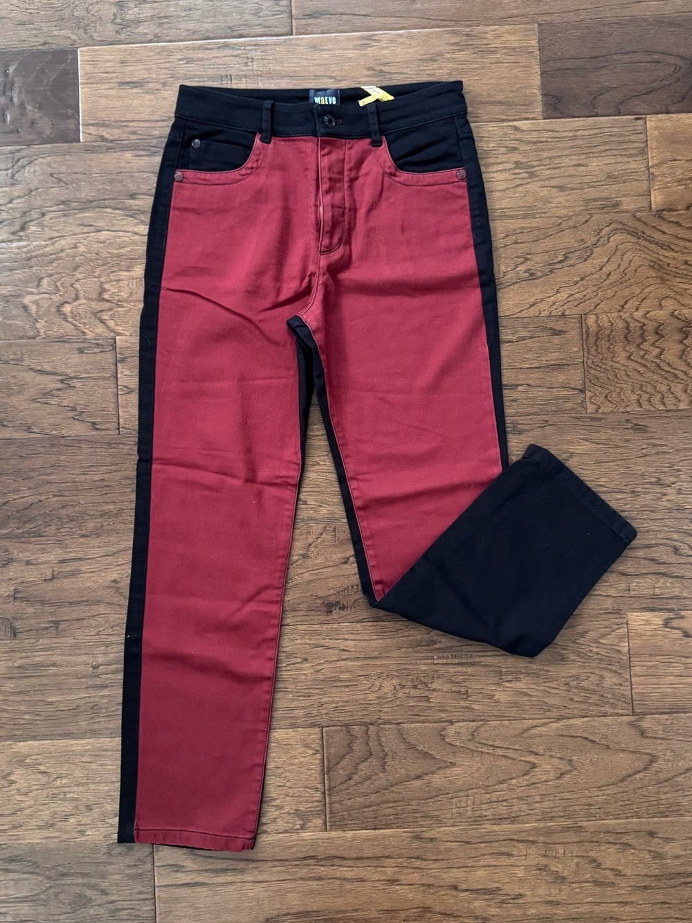 Maeve Colorblocked Straight Pants Black and Red Size 28